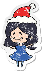 christmas distressed sticker cartoon of kawaii girl