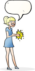 cartoon woman clapping hands with speech bubble
