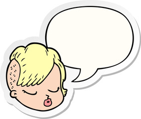 cartoon female face and speech bubble sticker
