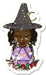 human witch with natural twenty dice roll illustration
