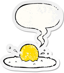 cartoon fried egg and speech bubble distressed sticker