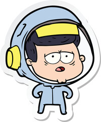 sticker of a cartoon tired astronaut