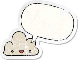 cartoon tiny happy cloud and speech bubble distressed sticker