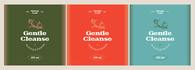 Abstract botanical vector cosmetics printable label design template for branding packaging design