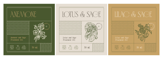 Abstract botanical vector cosmetics printable label design template for branding packaging design