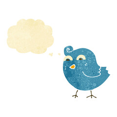 cartoon funny bird with thought bubble