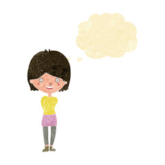 cartoon friendly woman with thought bubble