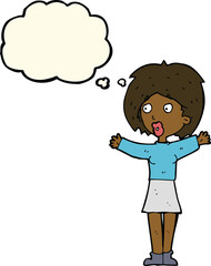 cartoon worried woman with thought bubble