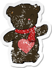 retro distressed sticker of a cartoon white teddy bear with love heart