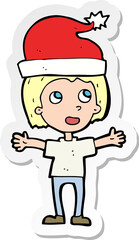 sticker of a cartoon boy in christmas hat