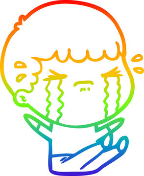 recommend clip art: rainbow gradient line drawing cartoon man crying