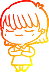 warm gradient line drawing cartoon woman