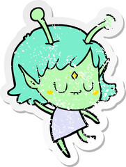 distressed sticker of a cartoon alien girl