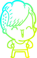 cold gradient line drawing cartoon happy hipster girl