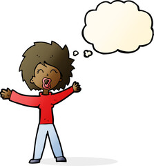 cartoon woman shouting with thought bubble