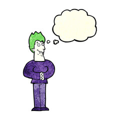 cartoon vampire with thought bubble