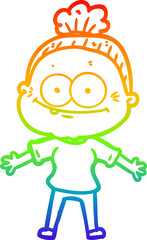 rainbow gradient line drawing cartoon happy old woman