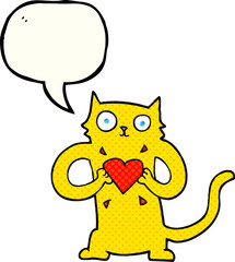 comic book speech bubble cartoon cat with love heart
