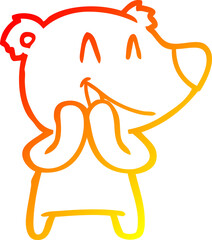 warm gradient line drawing laughing bear cartoon