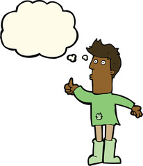 cartoon poor man with thought bubble