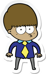 sticker of a nervous cartoon boy wearing shirt and tie