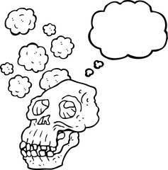 thought bubble cartoon ancient skull