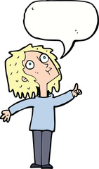 cartoon curious woman with speech bubble