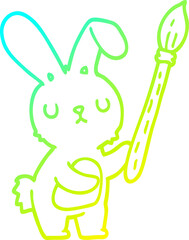 cold gradient line drawing cartoon rabbit with paint brush