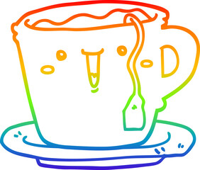 rainbow gradient line drawing cute cartoon cup and saucer