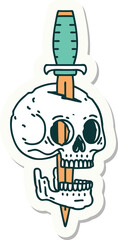 tattoo style sticker of a skull and dagger