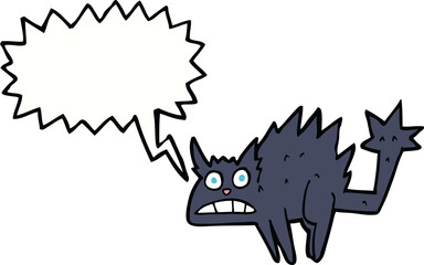 cartoon frightened black cat with speech bubble