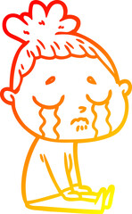 warm gradient line drawing cartoon crying woman