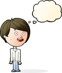 cartoon happy surprised boy with thought bubble
