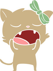 flat color style cartoon yawning cat
