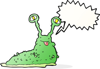 cartoon gross slug with speech bubble