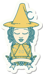 human witch with natural twenty dice roll sticker