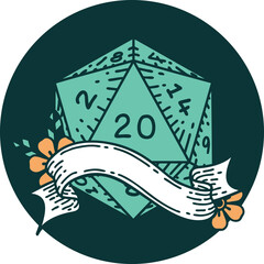 natural twenty D20 dice roll icon