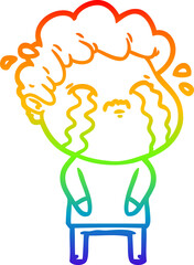 rainbow gradient line drawing cartoon man crying