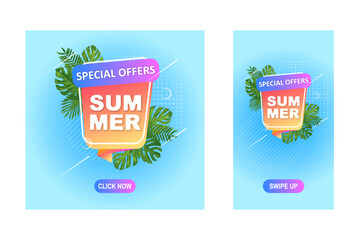 summer sale design label promotion with gradient colors and geometric rounded shape