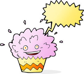 cartoon exploding cupcake with speech bubble