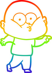 rainbow gradient line drawing cartoon bald man staring