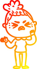warm gradient line drawing cartoon angry woman