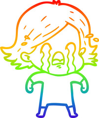 rainbow gradient line drawing cartoon woman crying