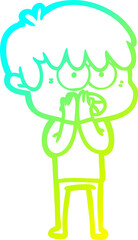 cold gradient line drawing worried cartoon boy