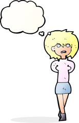 cartoon shocked woman with thought bubble