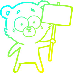 cold gradient line drawing nervous polar bear cartoon with protest sign