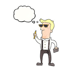 thought bubble textured cartoon man with notebook