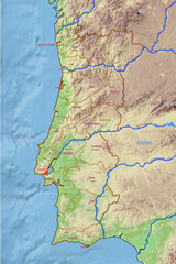 Geographische physische Karte von Portugal