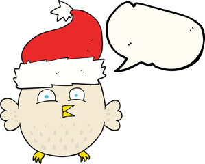 speech bubble cartoon owl wearing christmas hat