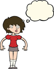 cartoon surprised woman with thought bubble